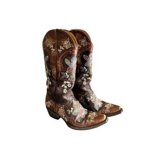 Old Gringo Bonnie Floral Embroidered Brown Snipped Toe Cowboy Western Boot 6.5